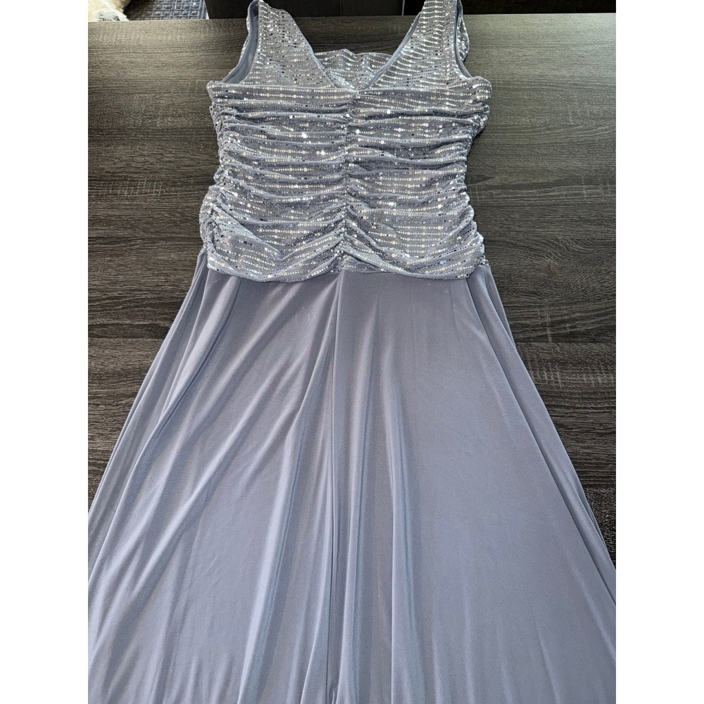 R&M Richards Gown Sequin Ruched Cowl Neck Evening Formal Prom Blue Size 14